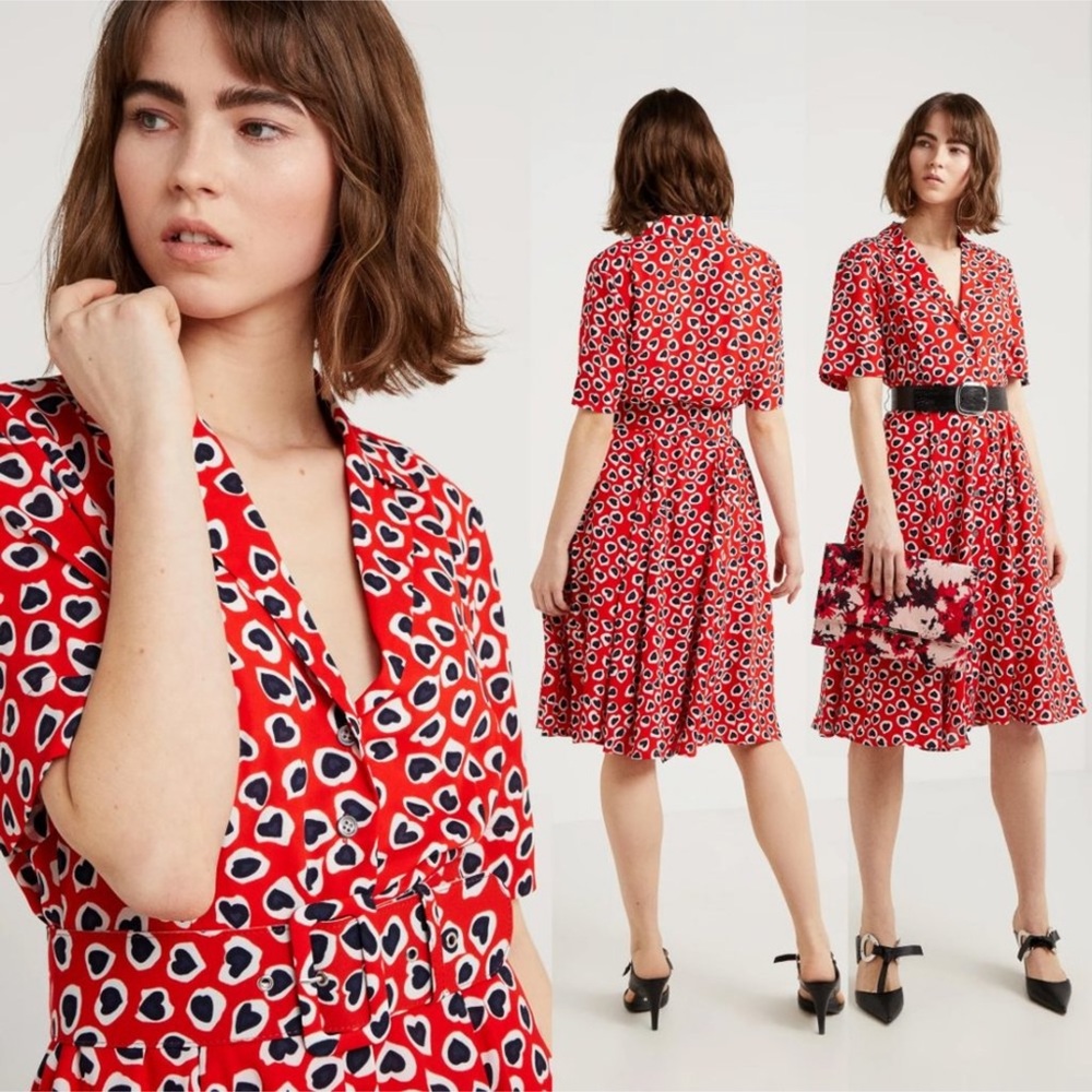 J CREW Red Heart Dress Vintage Inspired Retro Rudbeckia Midi Fit Flare 4T 4 Tall